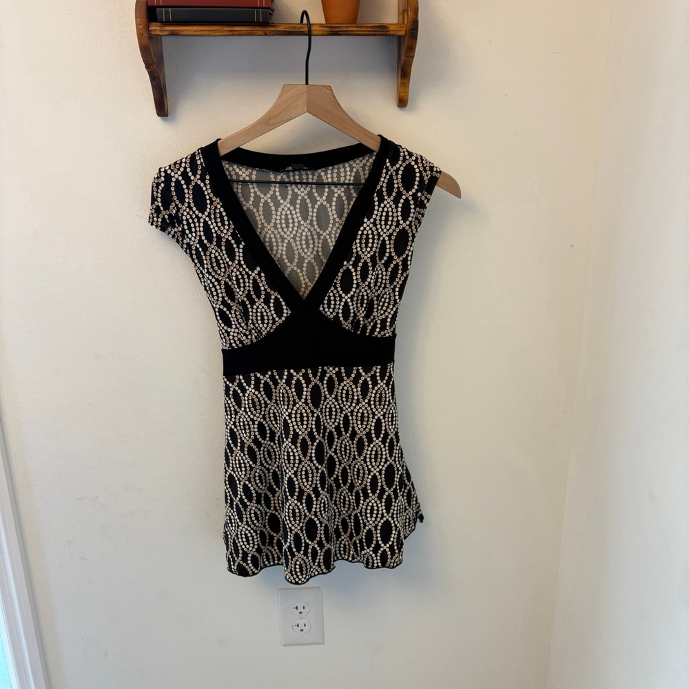 Vintage Y2K A. Byer Black V-Neck Blouse Chain Print Size Medium